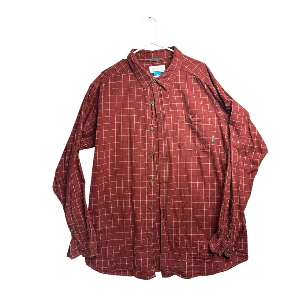 Columbia‎ Maroon Plaid  Long Sleeve Button Shirt, 2XT